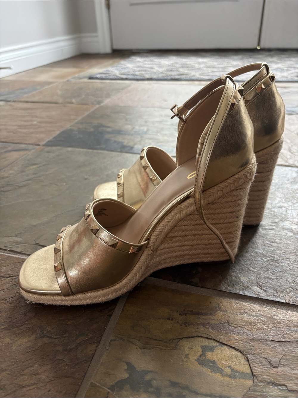 Mix No. 6 Metallic Gold Studded Espadrille Wedges